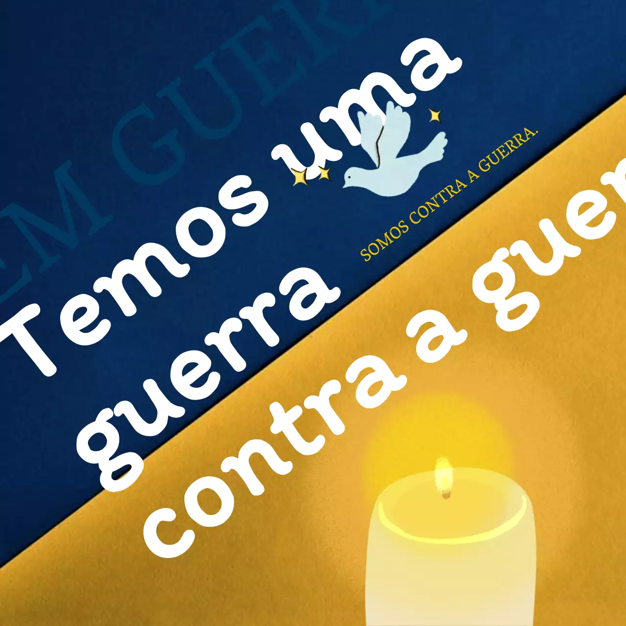 Mensagem azul e amarela com tema de vela contra a guerra com um tema de vela Social MediaSquare