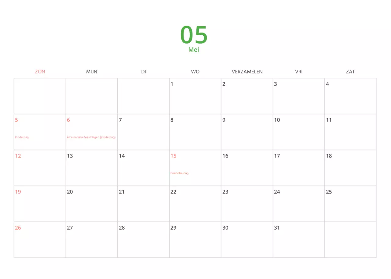 Veelkleurige geïllustreerde kalender