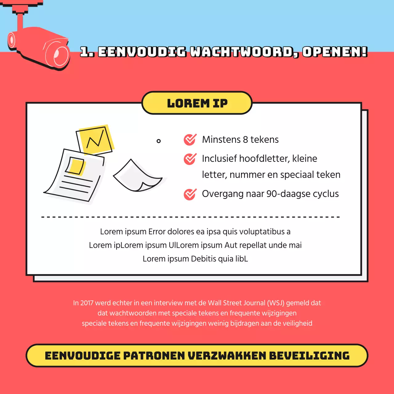 Beveilig de veiligheidscampagne van de wachtwoordinformatie met rode en lichtblauwe illustratie
