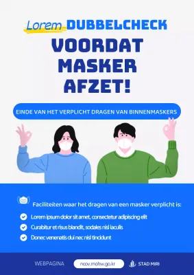 Een strakke, blauwe, geïllustreerde herinnering dat maskers niet verplicht zijn.