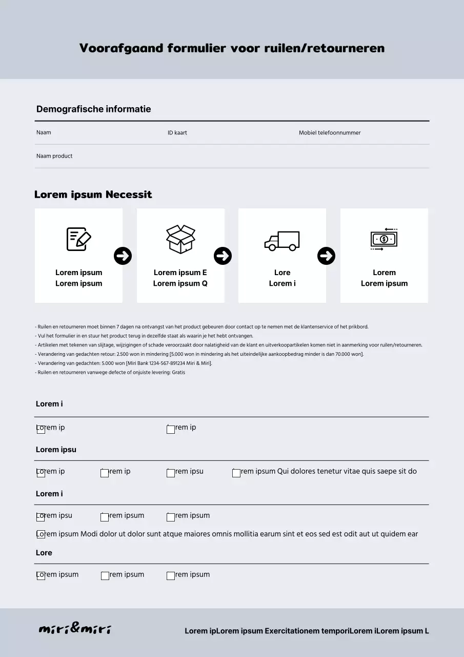 Blauw en schoon retourformulier