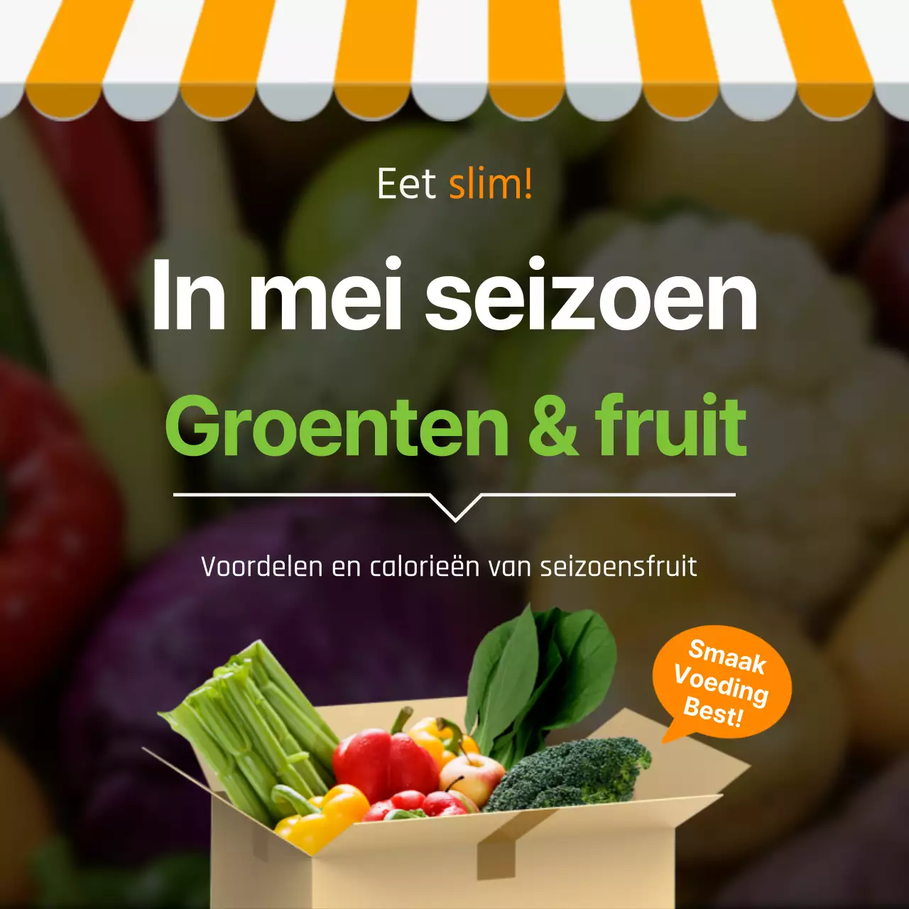 Seizoensfruit en -groenten van mei CardNews ontwerp in geel en groen