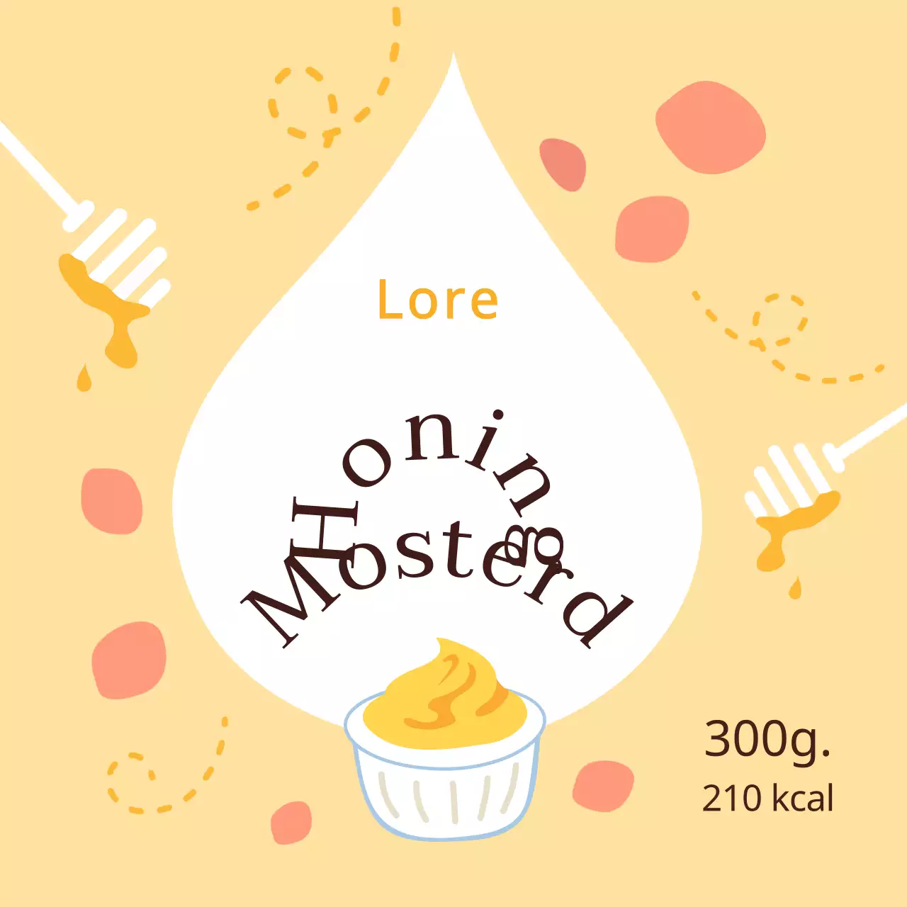 Leuke gele honing mosterd cirkel stickers voor sauzen