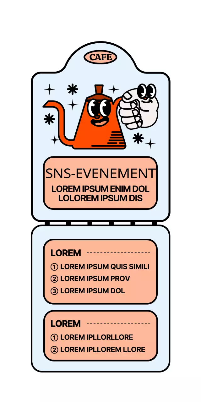 Leuke en hippe koffiepot karakter stijl in rood en lichtblauw sociale media evenement aankondiging