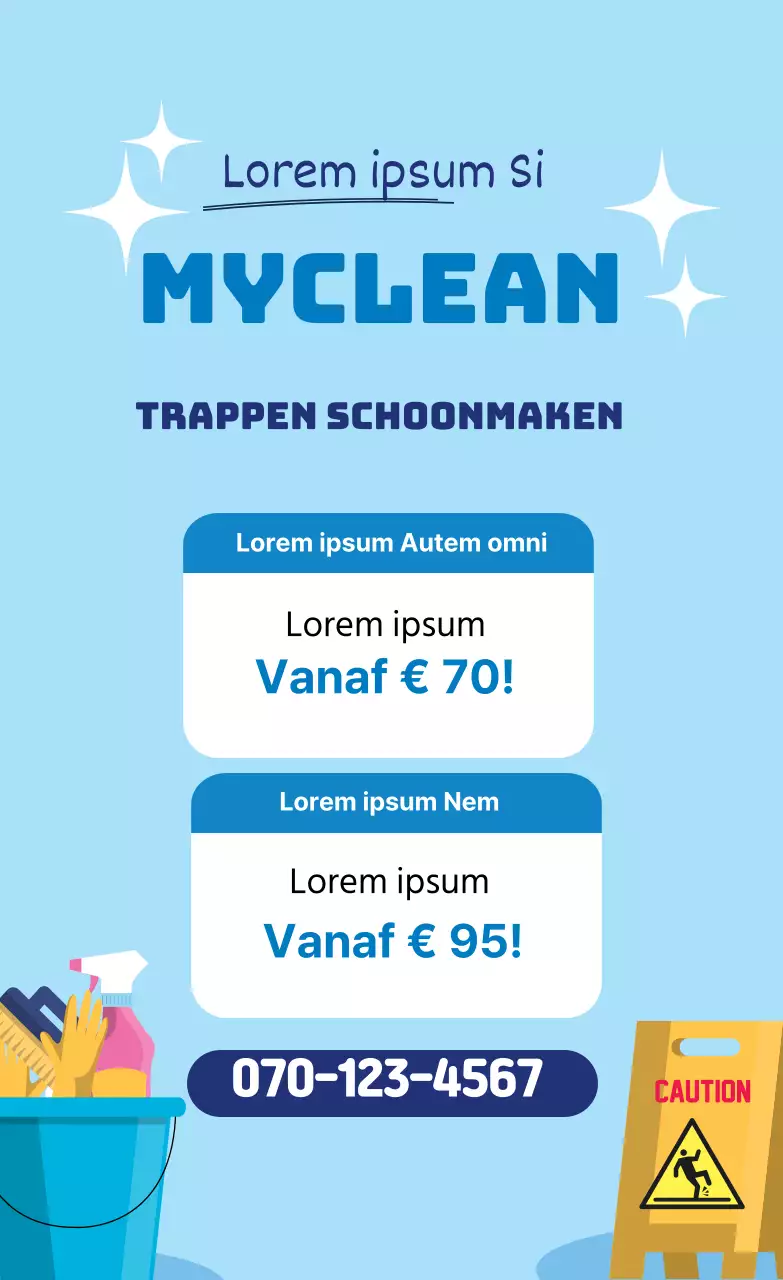 Blauwe illustratie ter promotie van een nette schoonmaakdienst