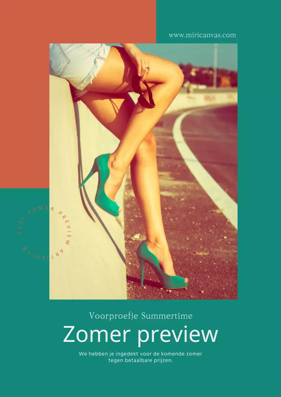 Een chique, groene flyer voor een zomerevenement in een winkelcentrum.