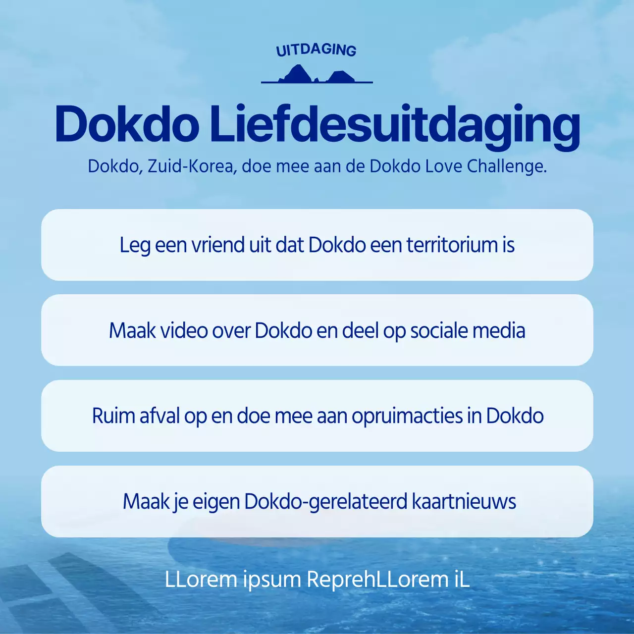 Het lichtblauwe en marineblauwe Dokdo University Outreach Team