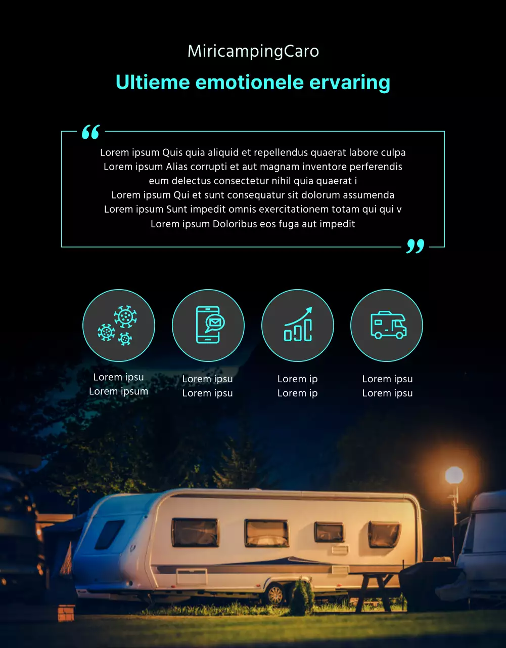 Een eenvoudige camper met donkere kleuren en mintkleurige accenten Meer info