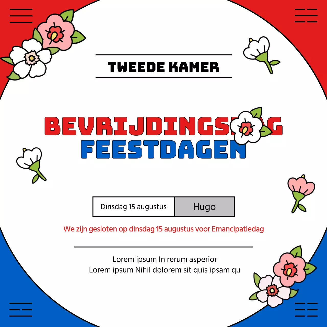 Een Oosterse Onafhankelijkheidsdag-post in rood en blauw