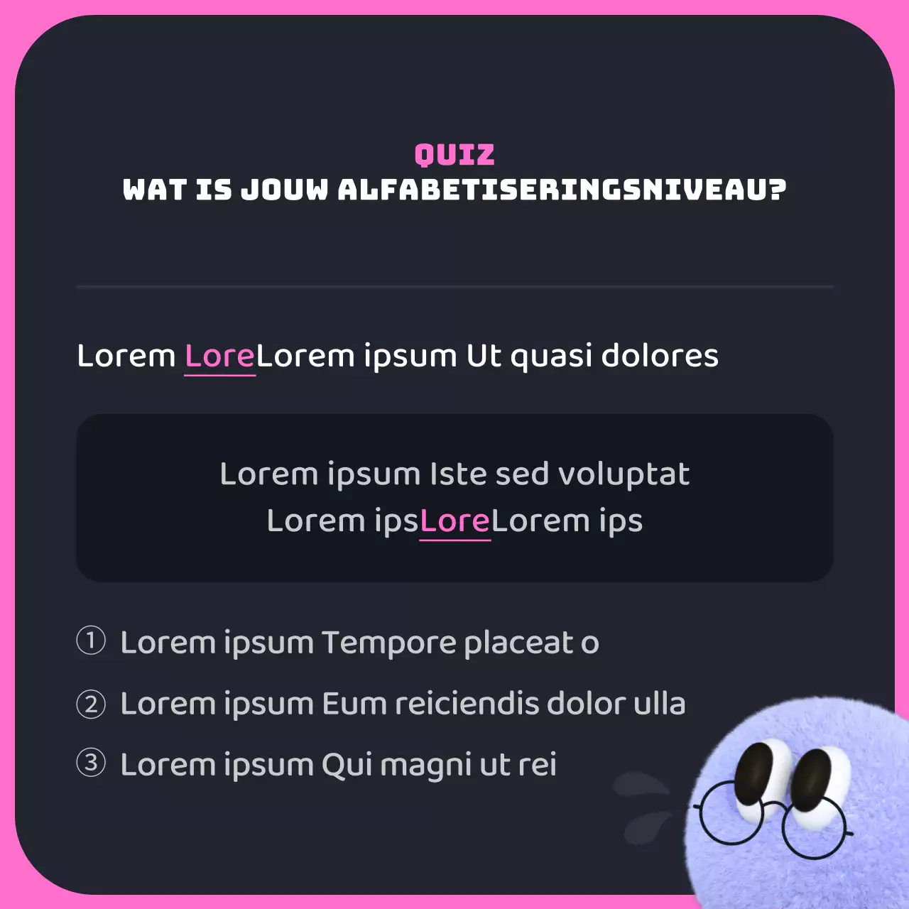 Zwart-roze studerende 3D-schattige alfabetiseringsactie