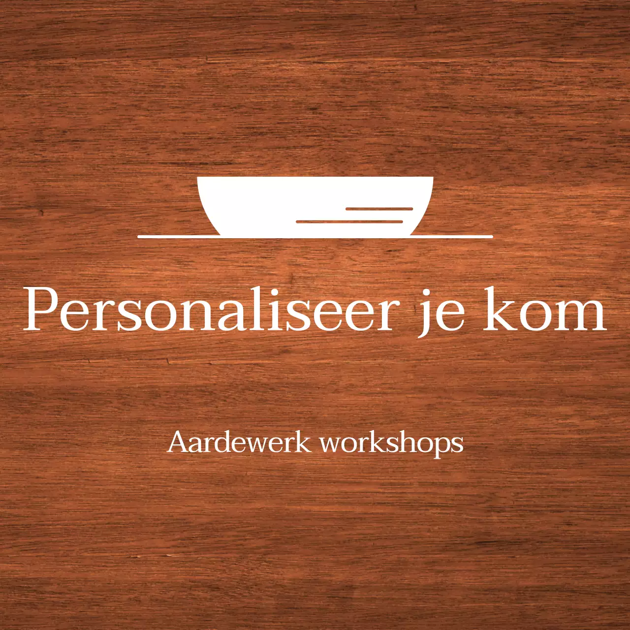 Een eenvoudig werkplaatsbord met witte tekst en een komillustratie