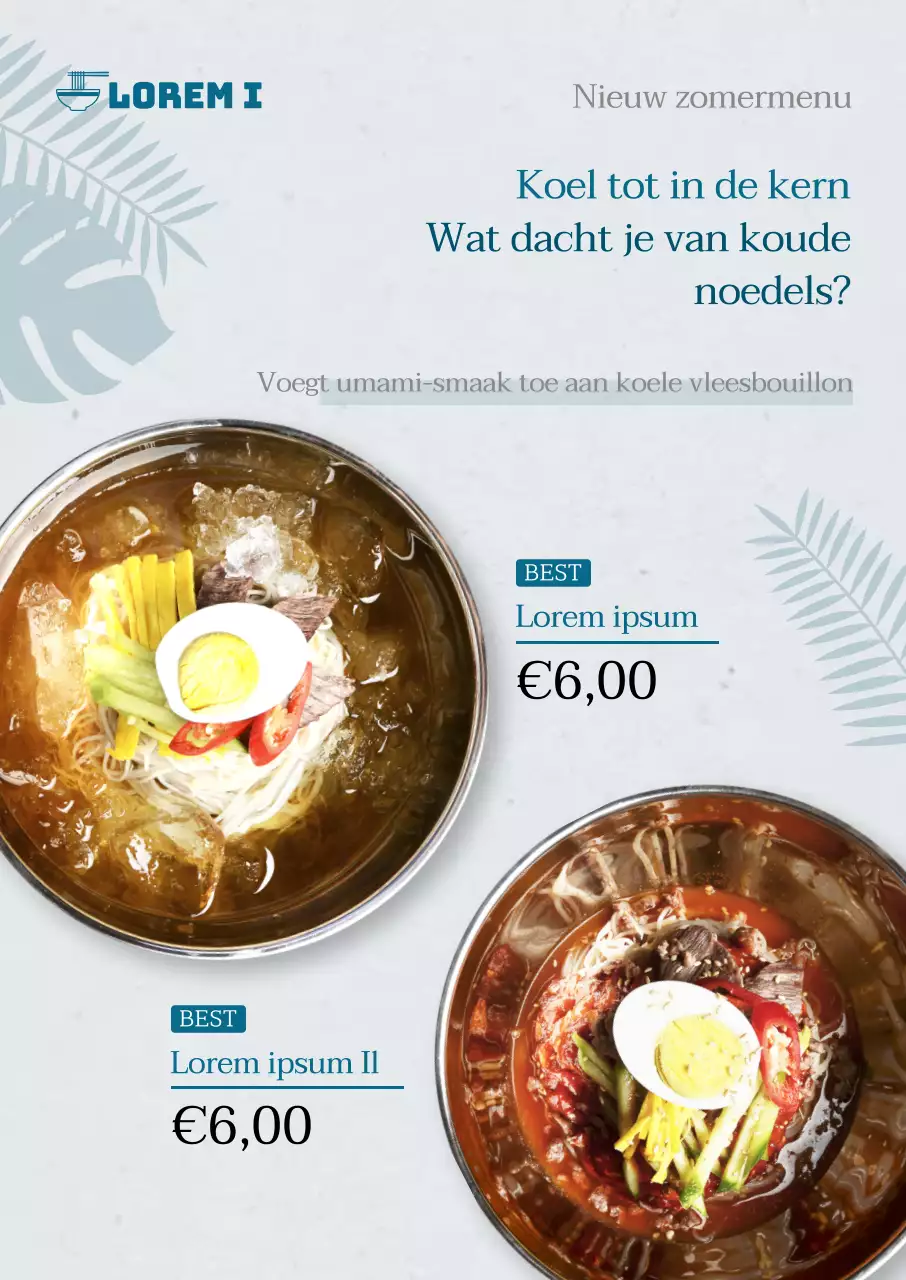 Zomer voedsel momil menu poster in lichtblauw