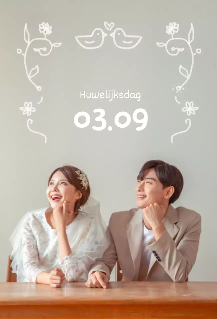 Schattige huwelijksuitnodigingen met lijnillustraties