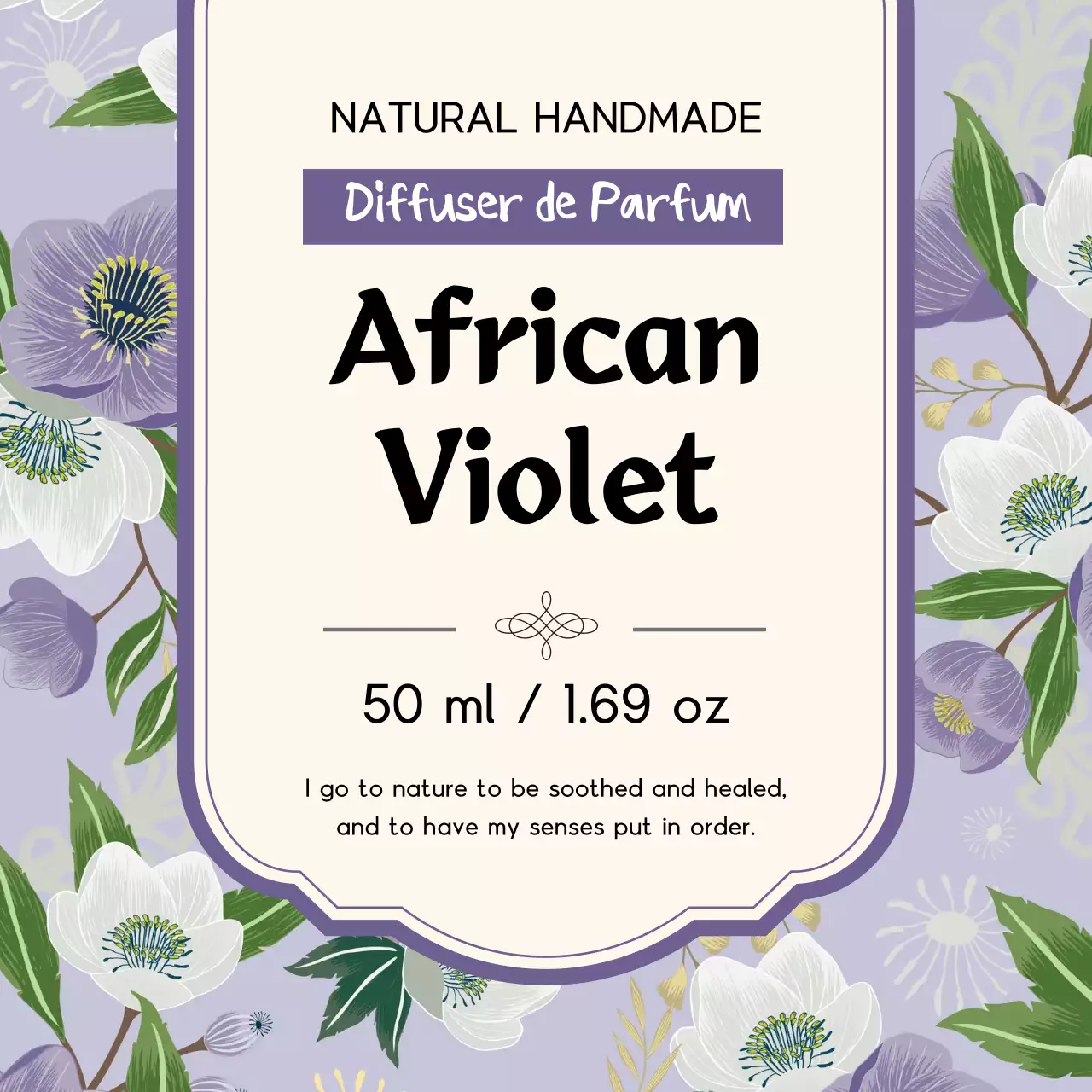 Vintage perfume label with purple illustration