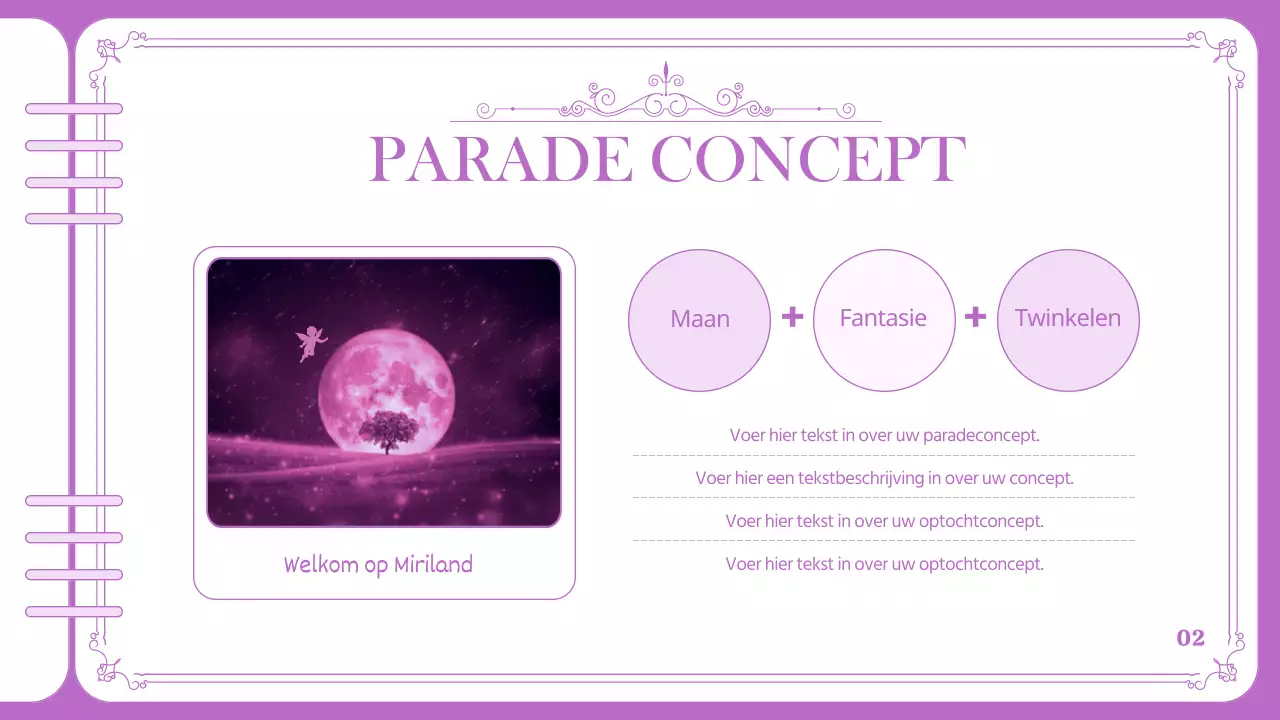 Paars, strak omlijnd pretpark paradeplan