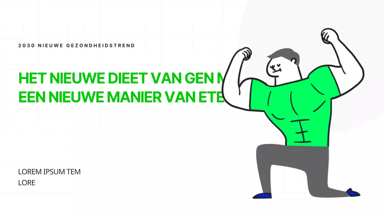 Een moderne sjabloon die de nieuwste trend van 'gezond genieten' en gezond eten in chartreuse en groen laat zien.