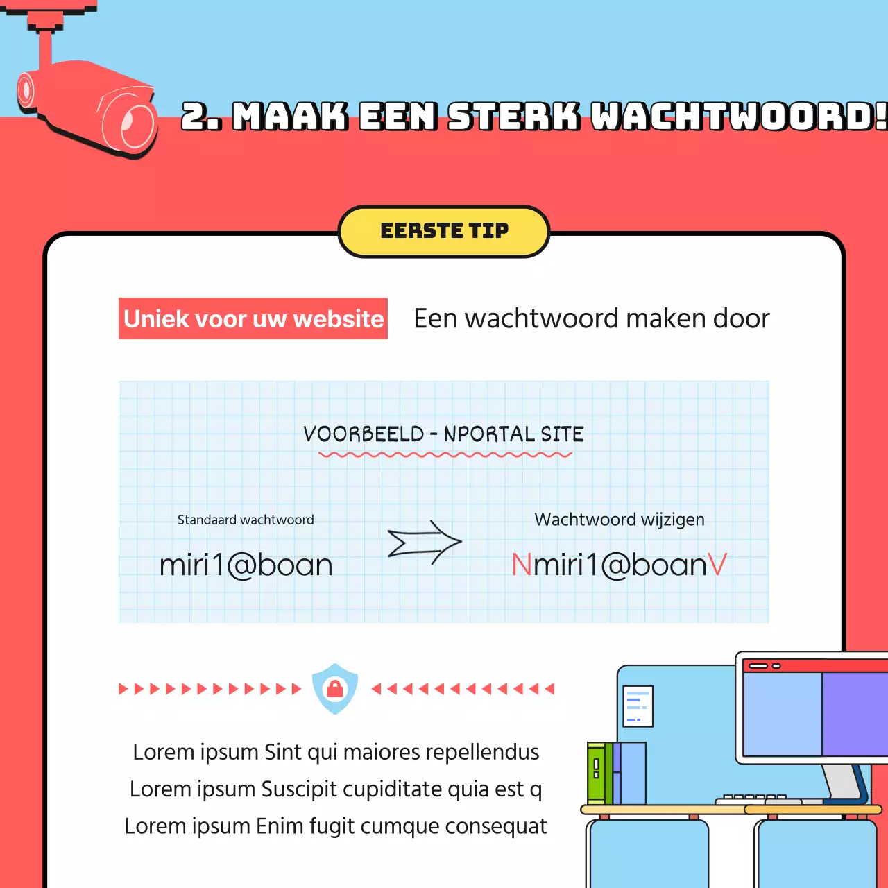 Beveilig de veiligheidscampagne van de wachtwoordinformatie met rode en lichtblauwe illustratie