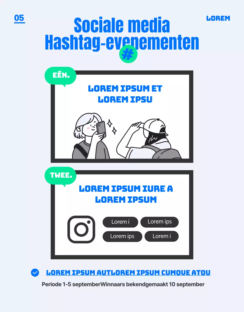 Een blauw gekleurde, trendy en jonge toelatingsbeurs voor universiteiten (detailpagina)