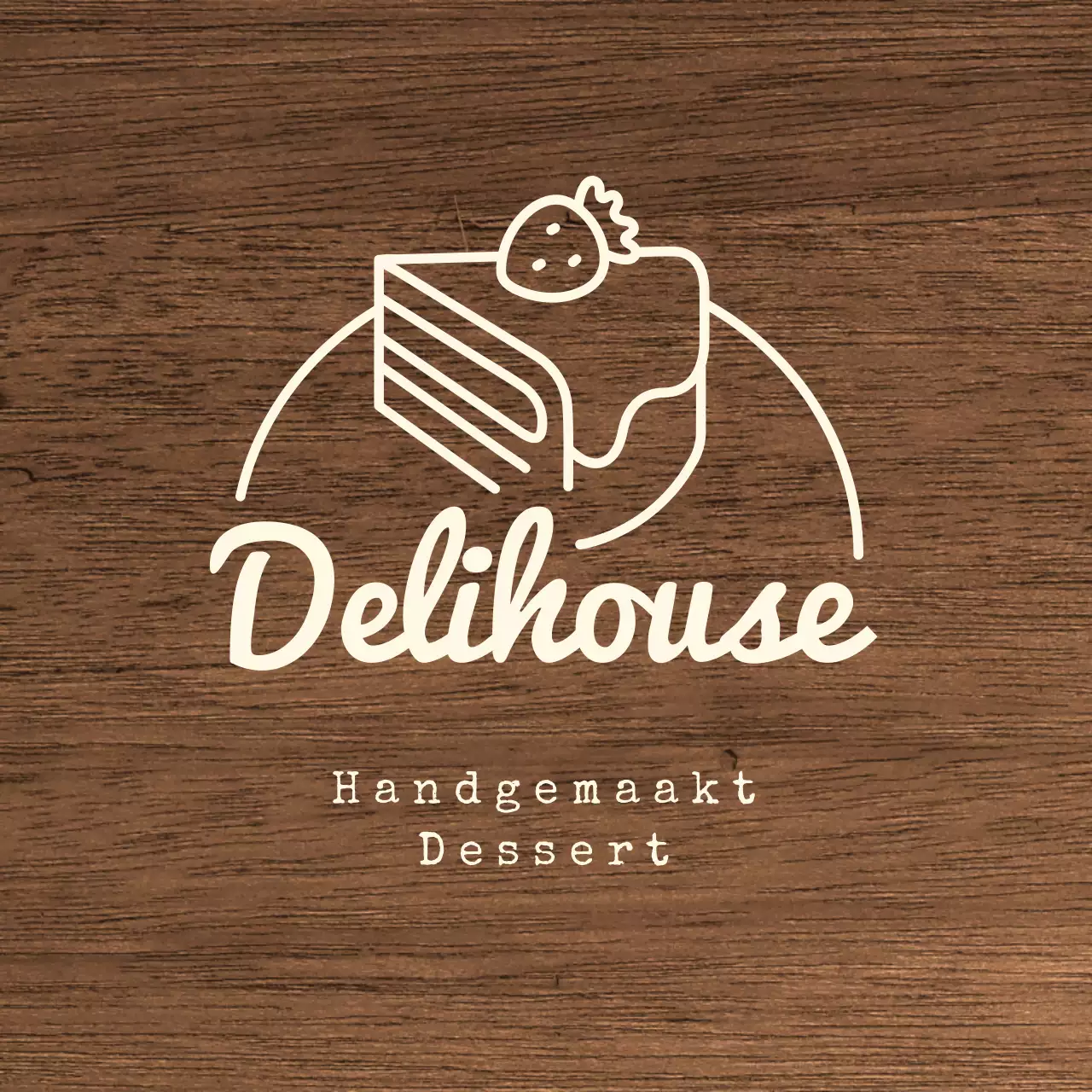 Dessert cafe bewegwijzering met ivoorkleurige tekst en taart lijn illustratie