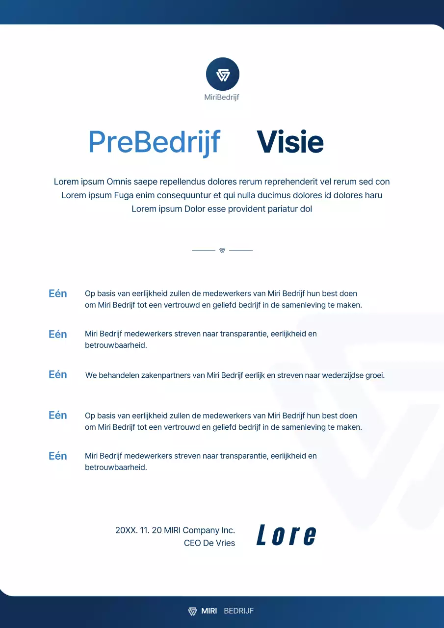 Bedrijfsconceptverklaring in wit en blauw