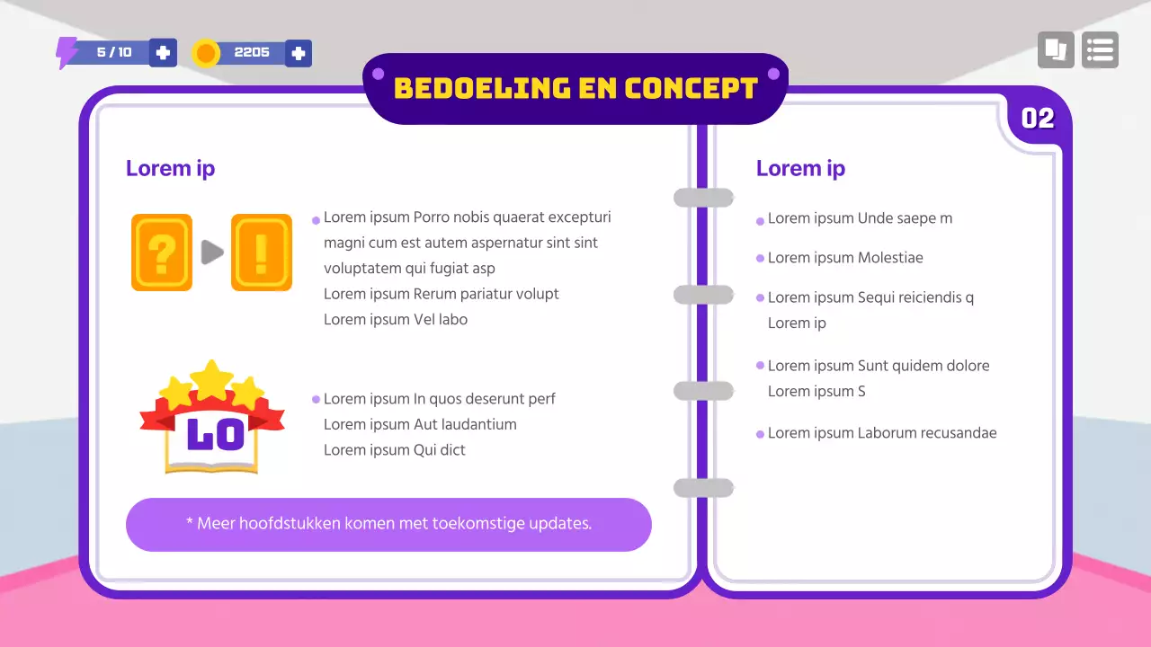 Conceptvoorstel voor schoolgame in paars