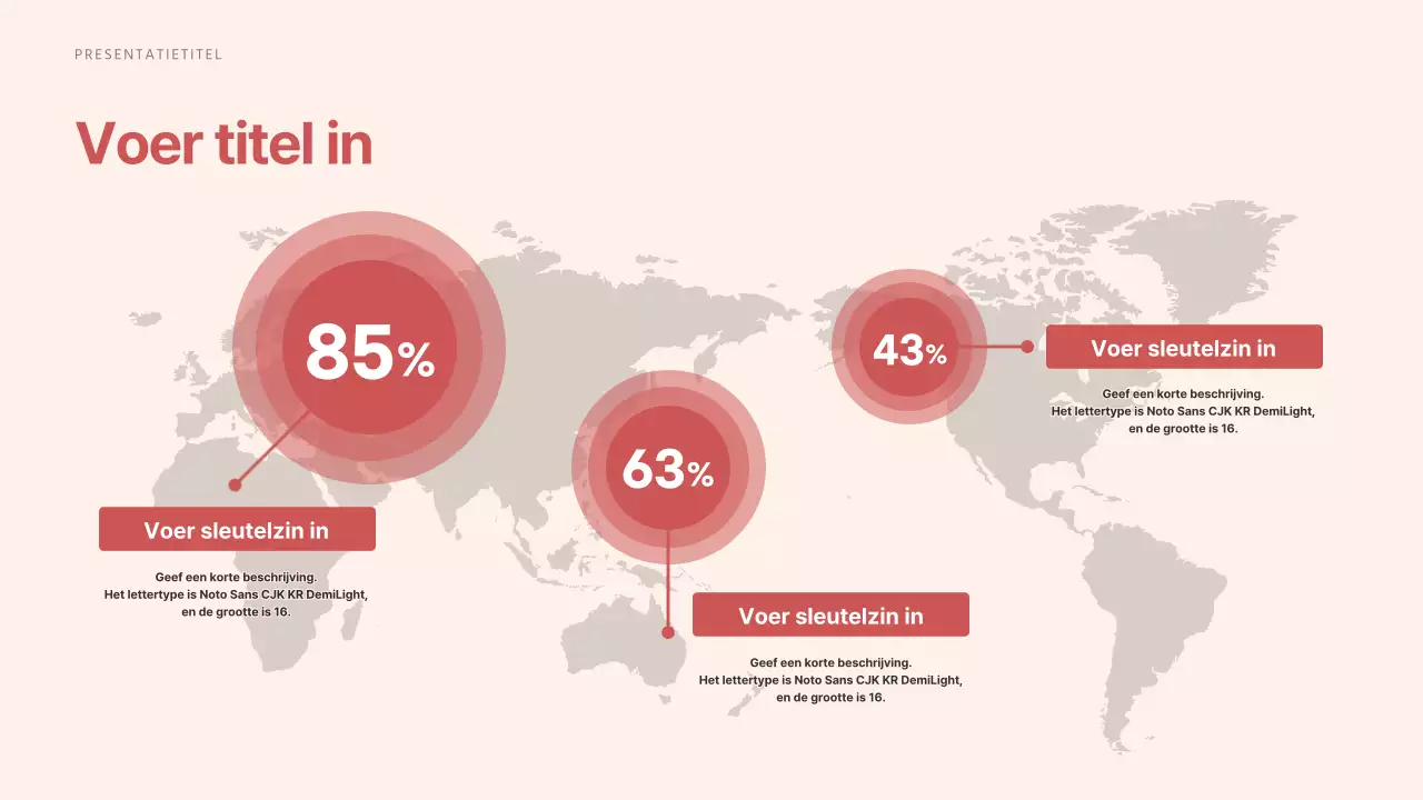 Een wereldkaart in rustgevende rode tinten