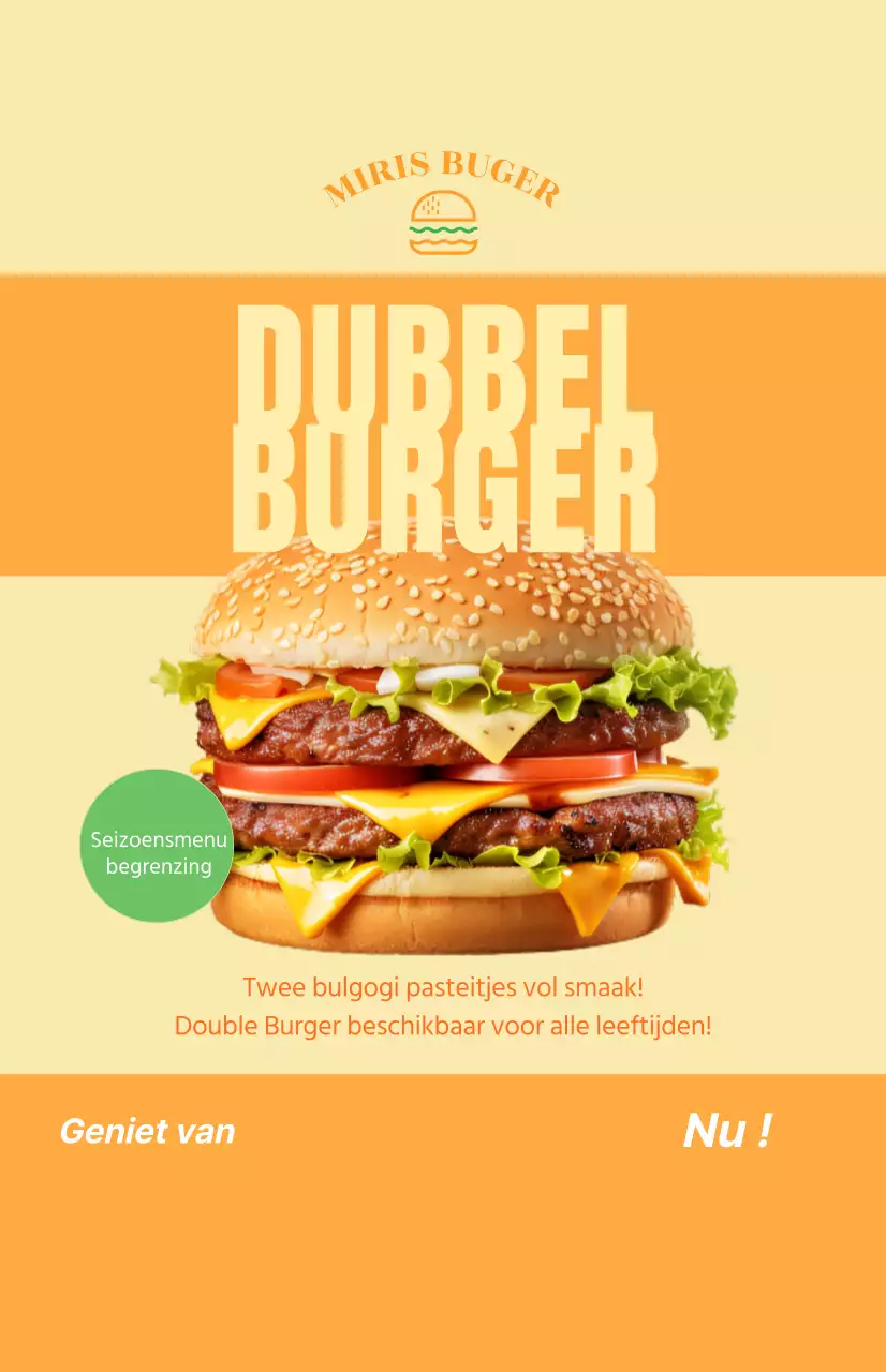 Menu launch window vlag met tekst in een grof lettertype over een oranje vierkant