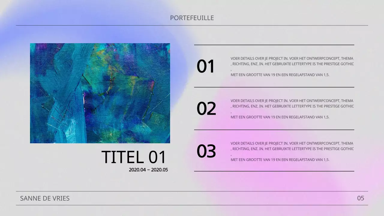 Een moderne portfolio in roze en blauw