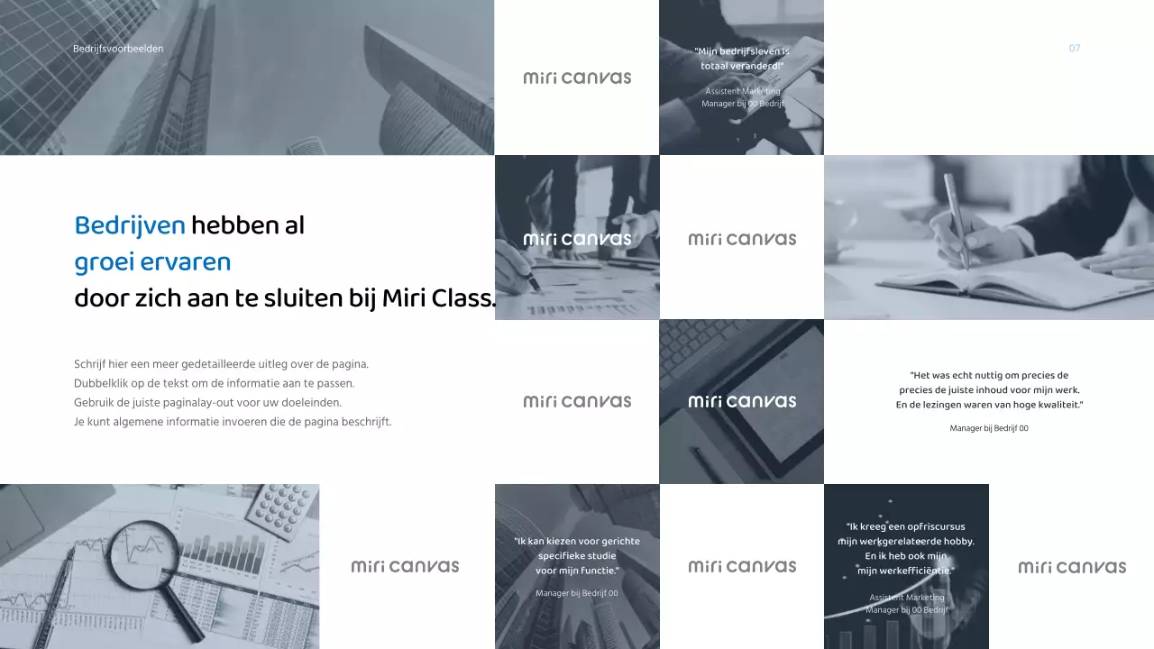 Voorstelpresentatie voor zakelijke diensten met een lichtblauw kleurenschema