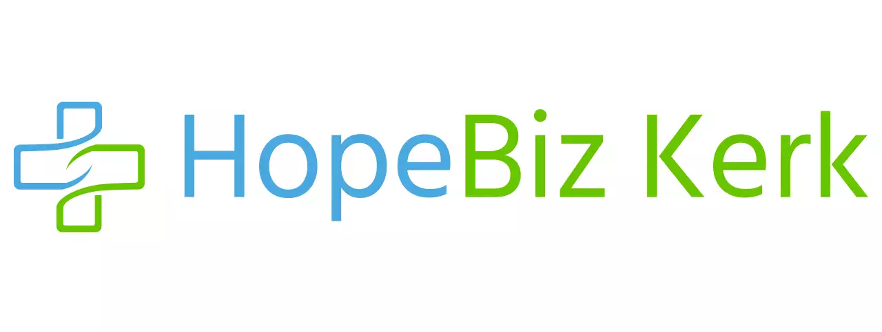 Kerklogo met een eenvoudige kruisillustratie in blauw en groen