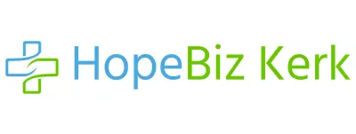 Kerklogo met een eenvoudige kruisillustratie in blauw en groen