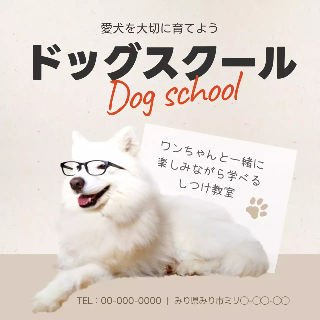 白 シンプル ドッグスクール ポスター Instagram投稿