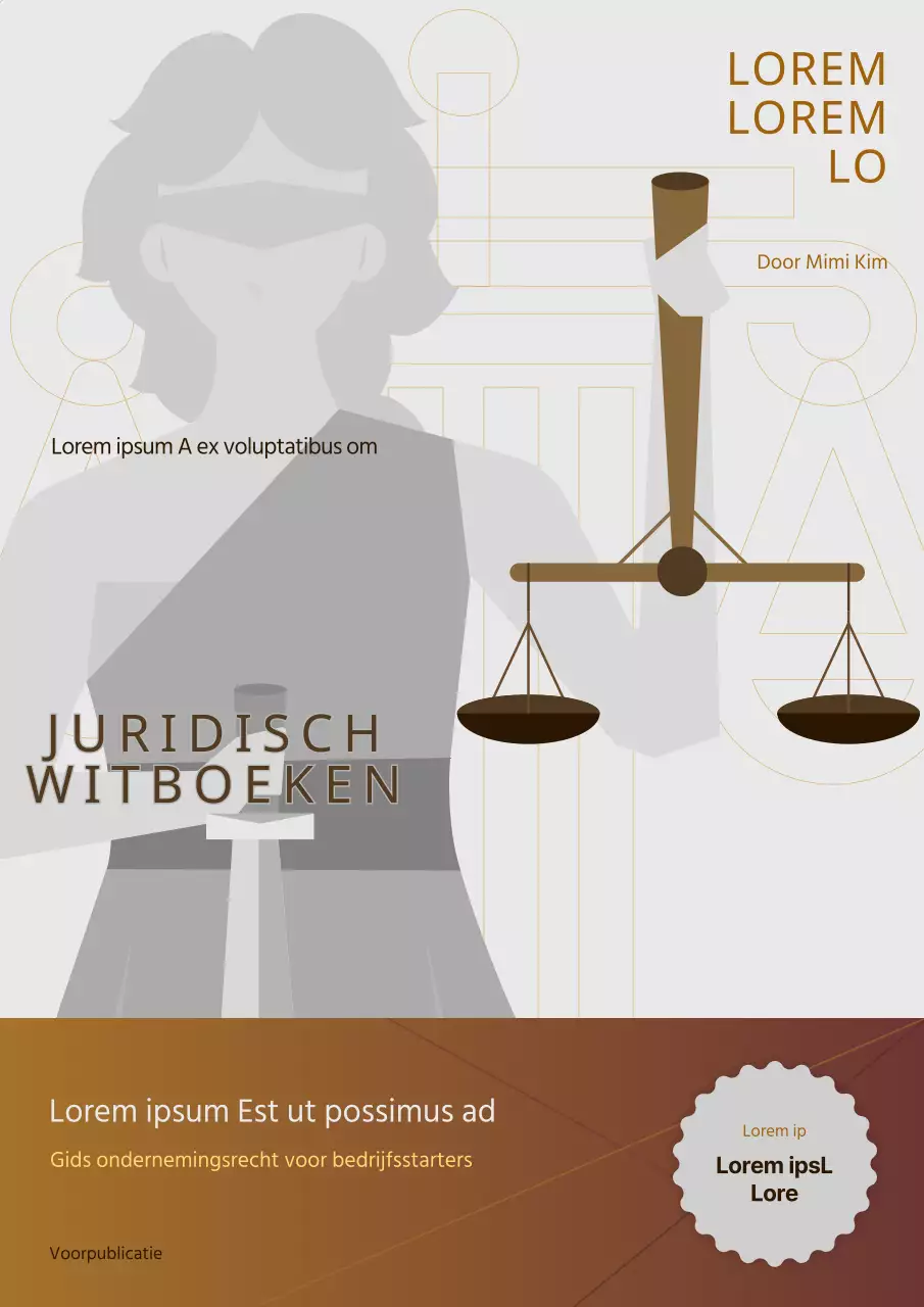 Wettelijke omslag met een illustratie van een bruine godin van rechtvaardigheid.