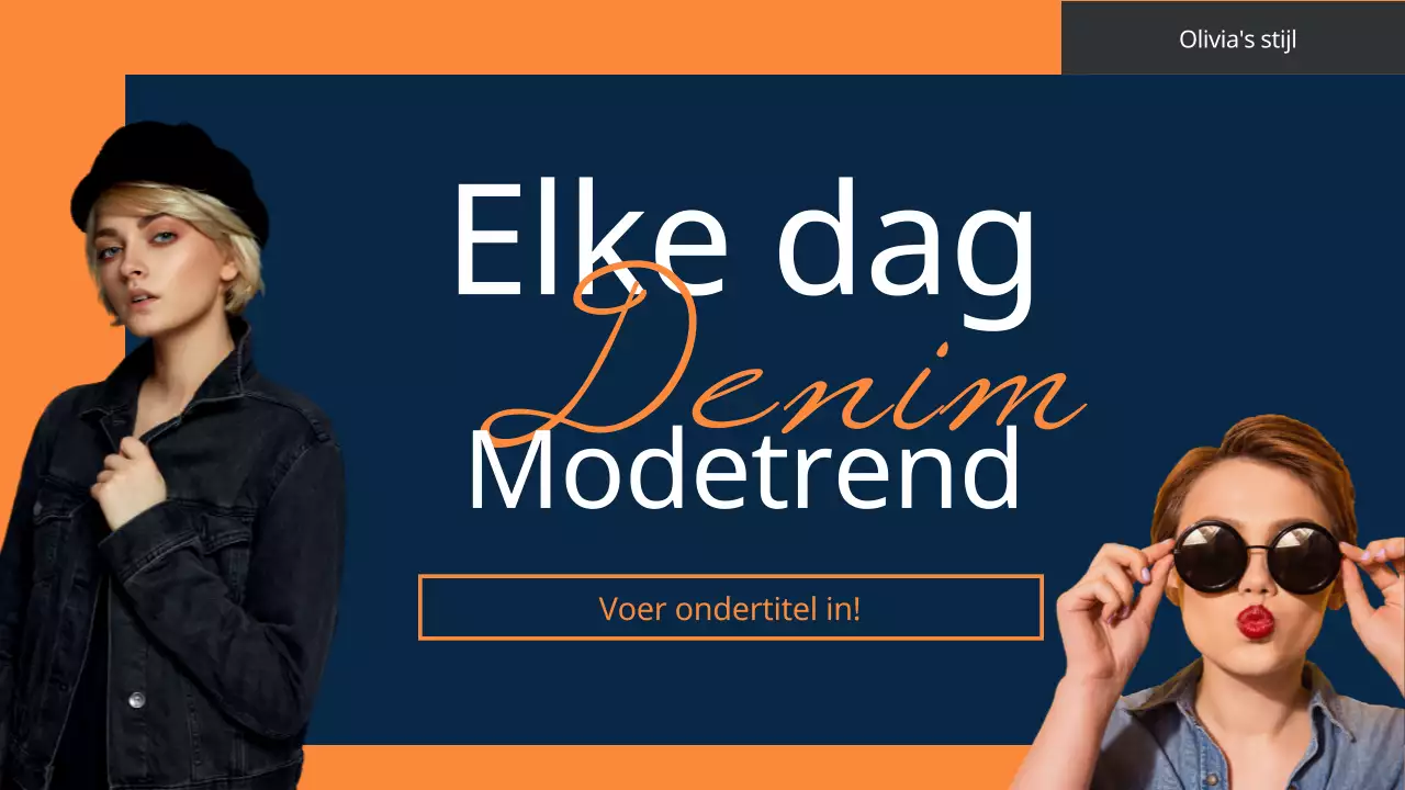 Denim outfitcombinaties die passen bij je persoonlijke kleuren in een levendig concept van navy en oranje