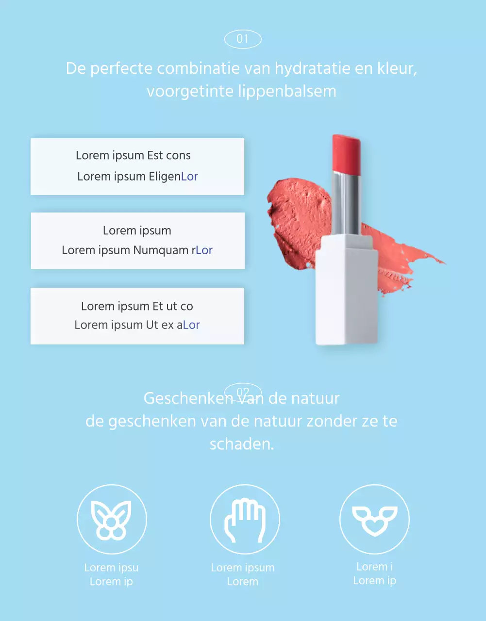 Open verkoop van lippenbalsem met lichtblauwe en witte accentafbeeldingen