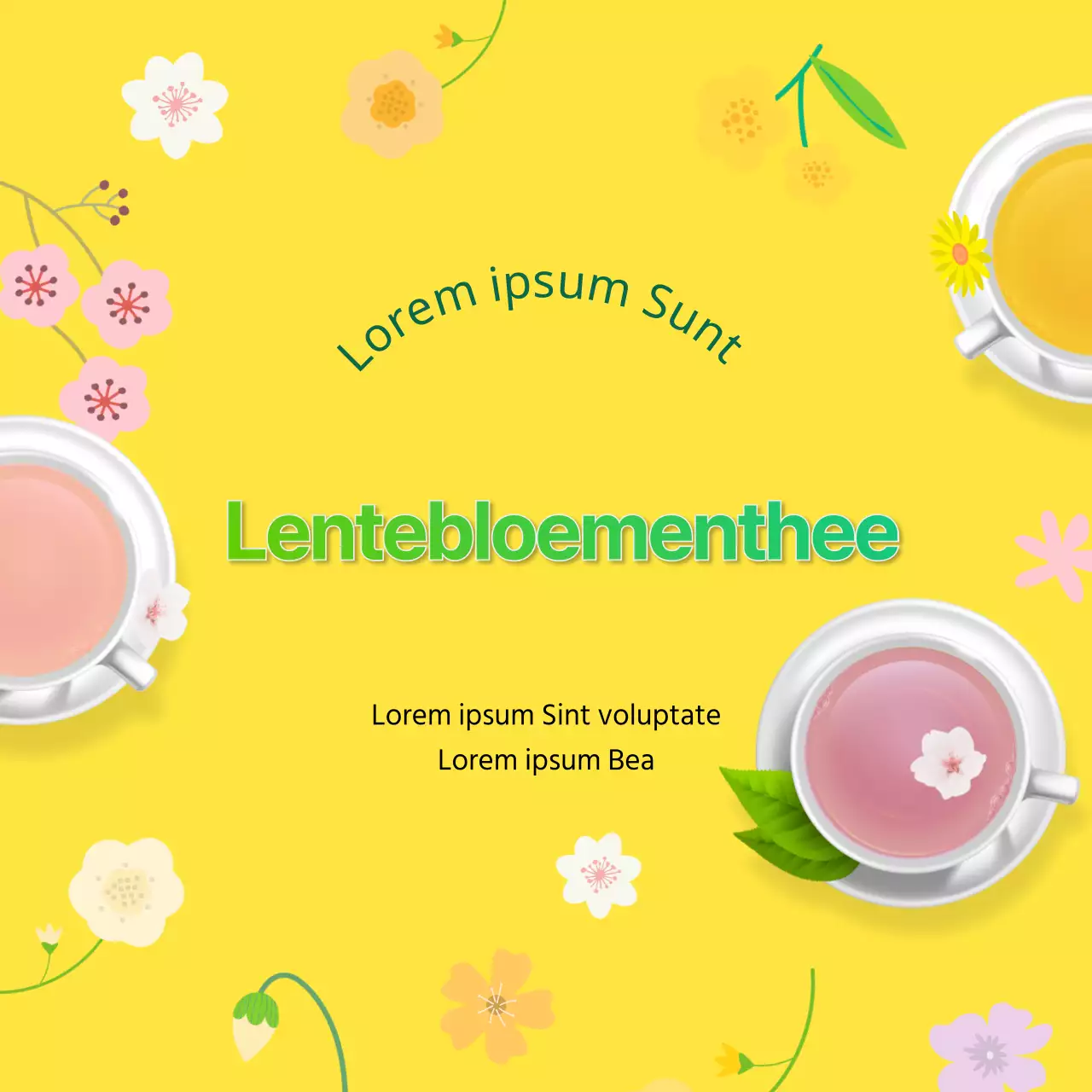 Frisse, gele illustraties geven informatie over lentebloemen.