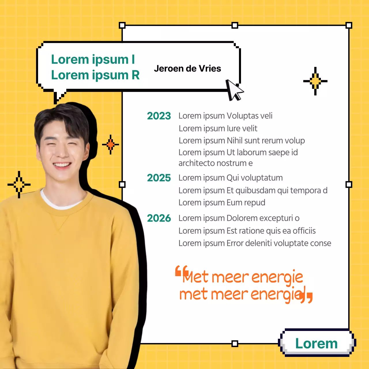 Pixelontwerp met gele achtergrond CardNews