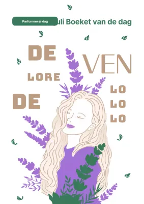 Paars Groen Goud Vlak en sensueel illustratieconcept om lavendelboeket te bevorderen