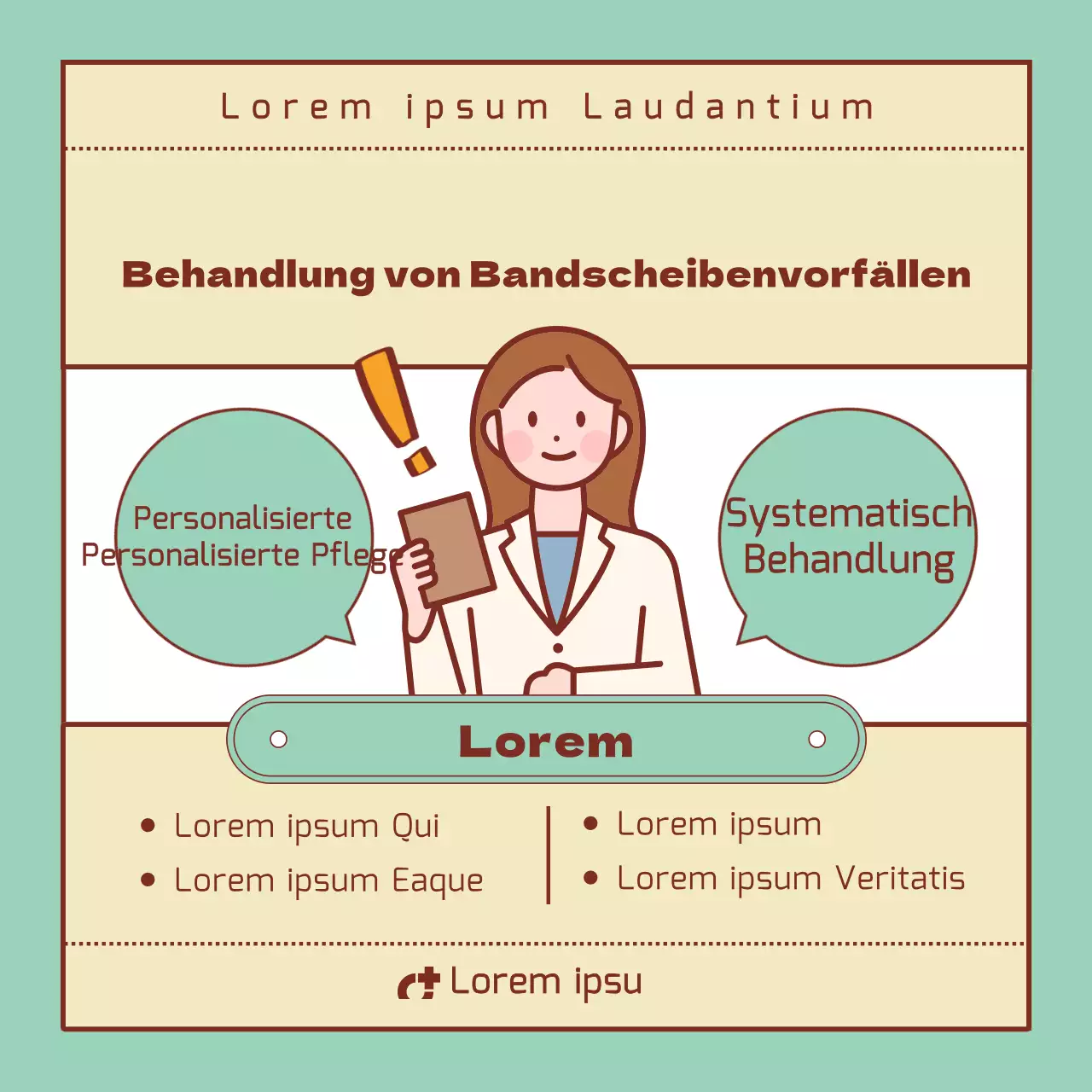 Informationen zur Lendenbandscheibe mit mintfarbenen und beigen Suchleistenelementen