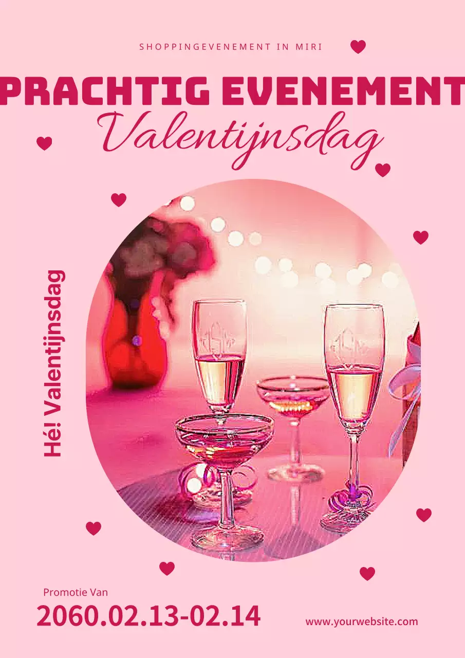Valentijnsposter met hartjes in roze en pruim