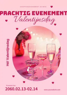 Valentijnsposter met hartjes in roze en pruim