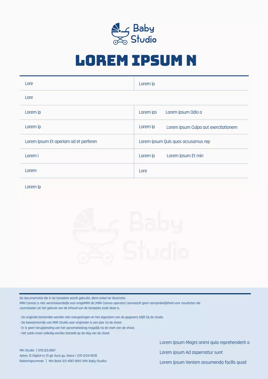 Blue baby studio shoot contract
