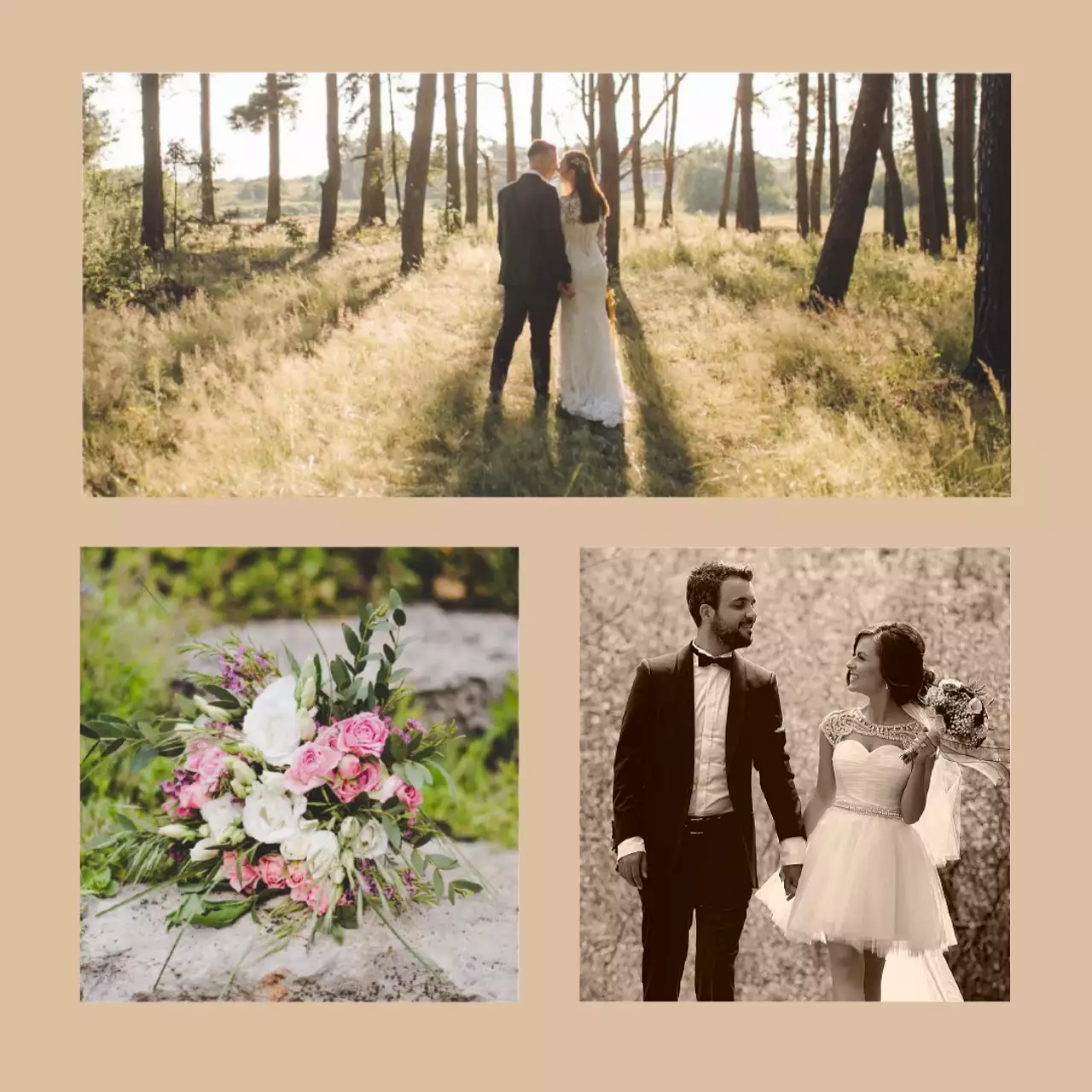 ベージュ 上品 結婚式 招待状 Instagram カルーセル