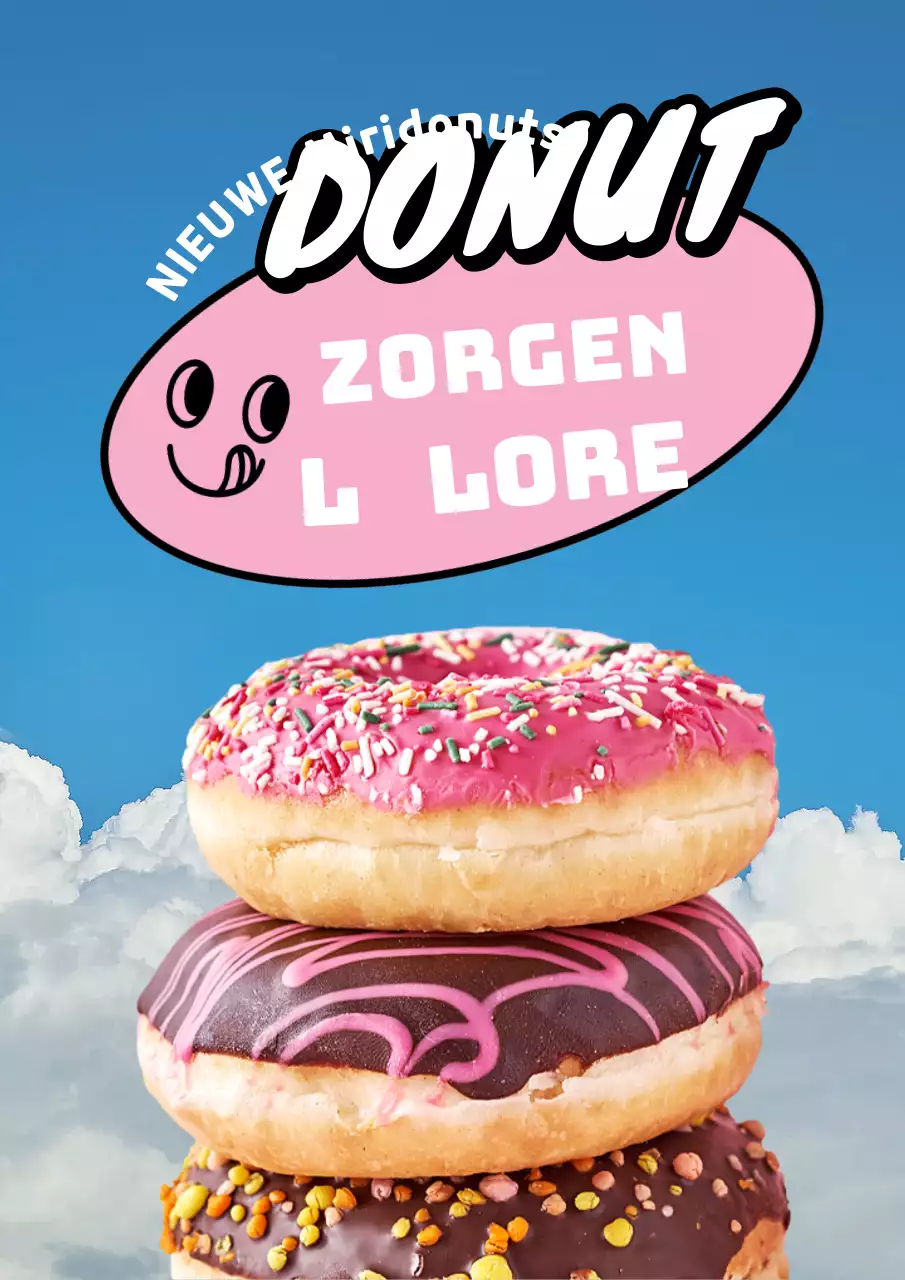 De lancering van kitscherige donuts in lichtblauw en roze promoten