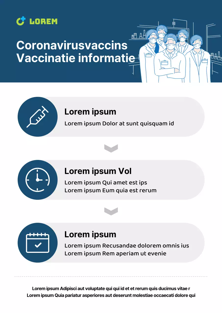 Coronavirusvaccinatie verticale poster met infografische tabellen en illustraties in marineblauwe tinten