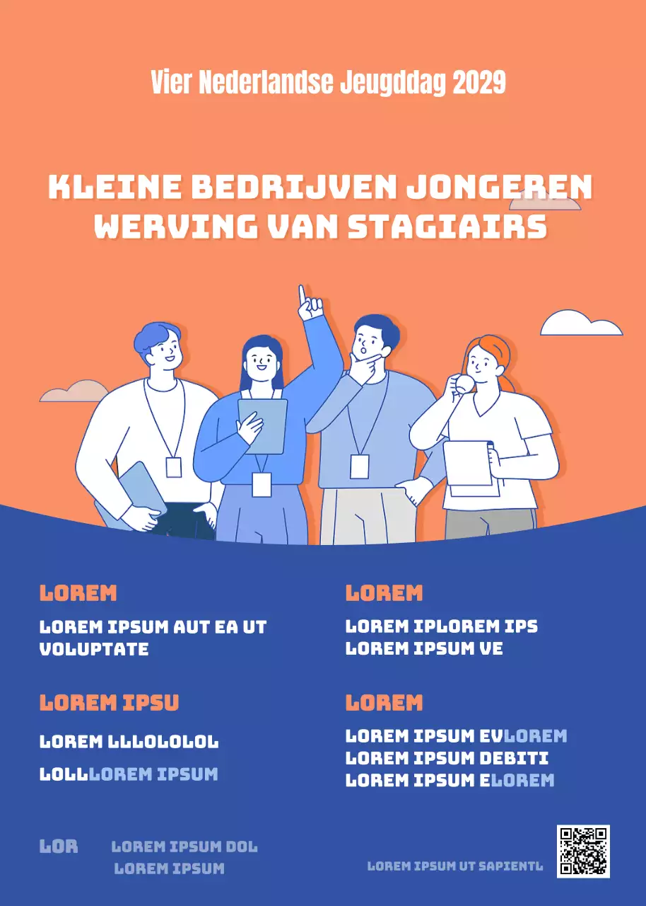 Werving ter promotie van een oranje en blauw jongerenillustratieconcept
