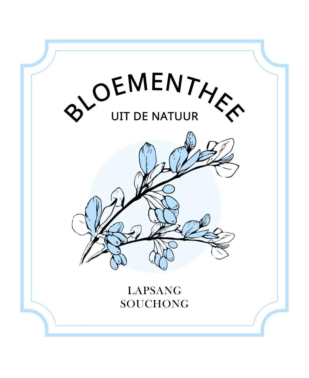 Luxe theezakjes met schetsillustraties van planten en bessen in pastelroze en lichtblauw