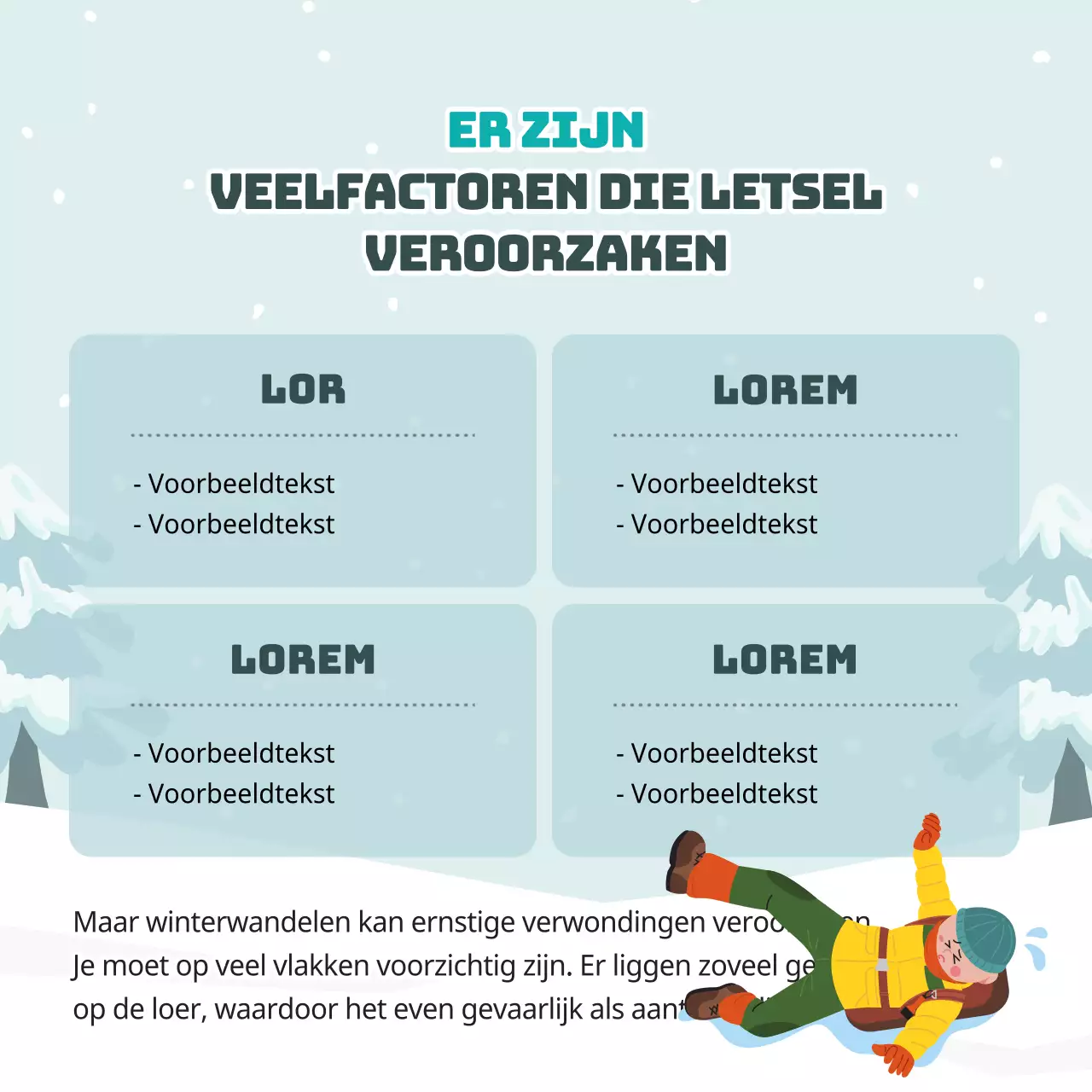 Schattige illustraties in lichtblauw en groen Veiligheidstips voor in de bergen