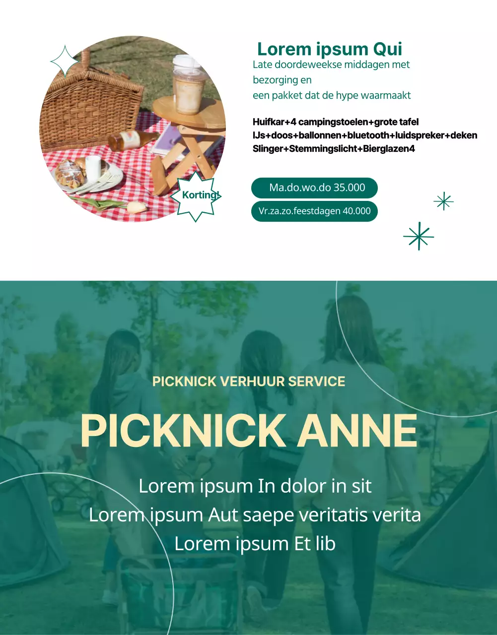 Chique, groen en eenvoudig picknickverhuur