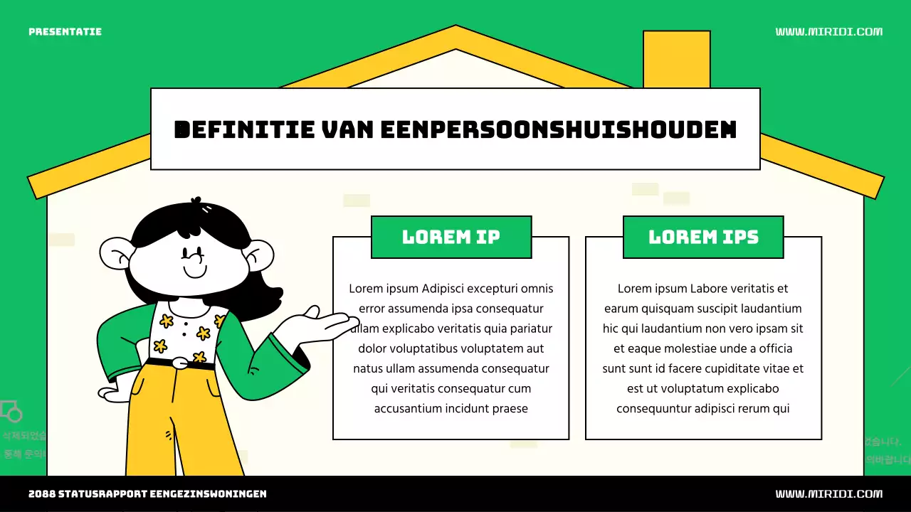 Introductie van het schattige groene en gele huis illustratie thema voor één persoon
